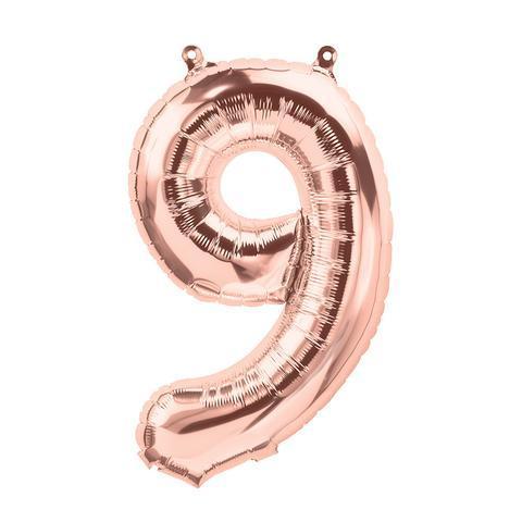 Number 9 Foil Birthday Balloon - Rose Gold - Shimmer & Confetti