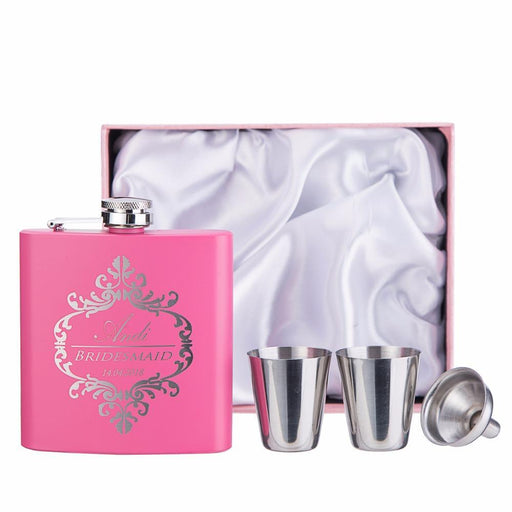 Personalized Stainless Steel Hip Flask Set - 6oz - Shimmer & Confetti