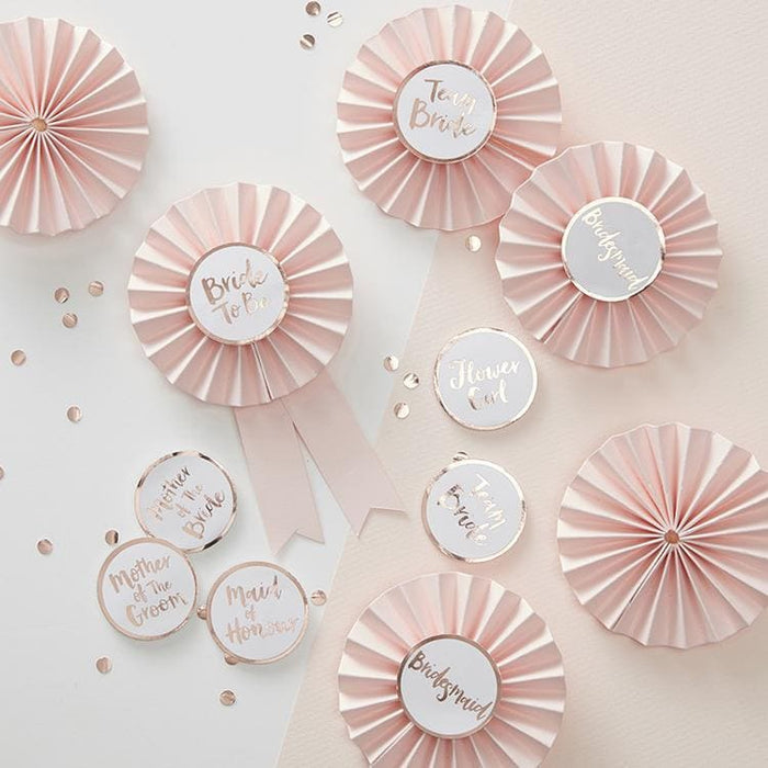 Pink and Rose Gold Bridal Shower Badges - Team Bride - Shimmer & Confetti