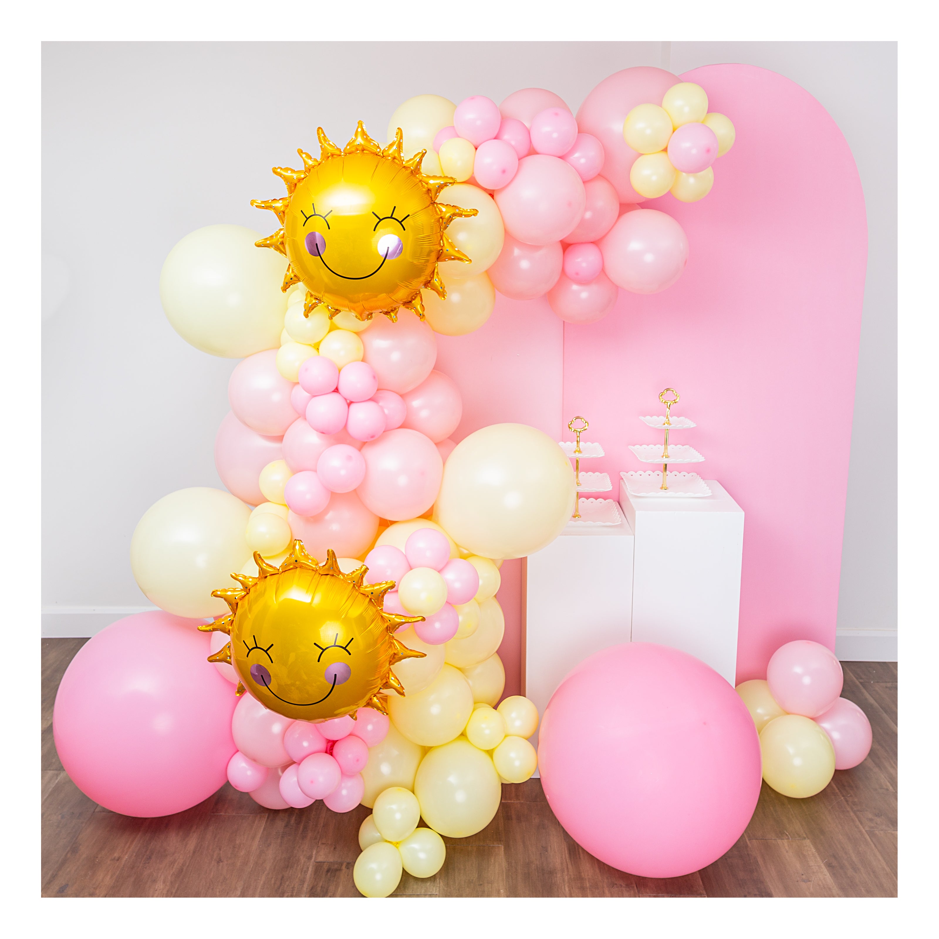 16-Foot Pink and Yellow Lemonade Balloon Garland and Arch Kit with Sun