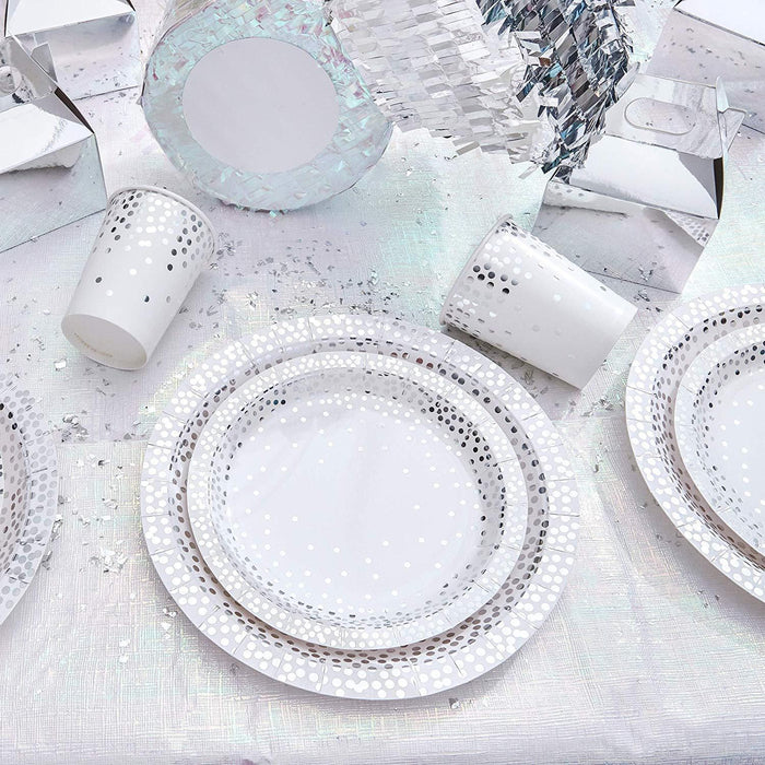 Silver Polka Dot Dinner Plates 12ct - Shimmer & Confetti