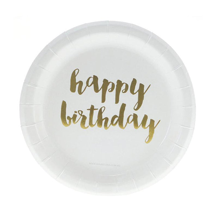 White and Gold Birthday Plates 12ct - Shimmer & Confetti